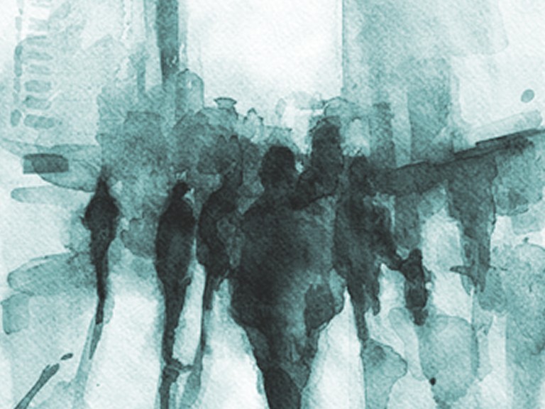 Persone oscure che camminano
